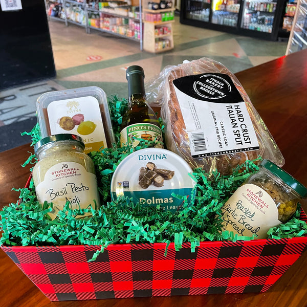 Mediterranean with Italian Split Loaf Gift Basket (for local pickup or delivery only)