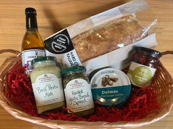 Mediterranean with Italian Split Loaf Gift Basket (for local pickup or delivery only)